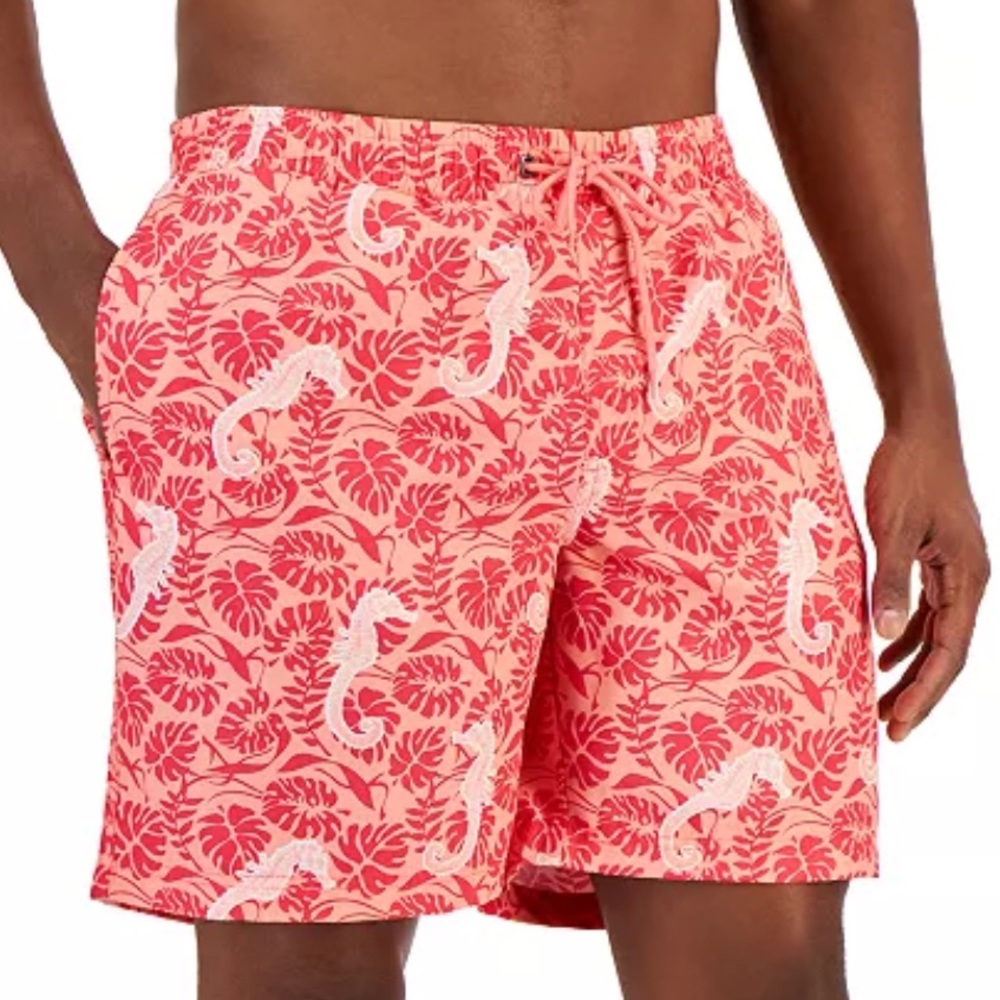 Club Room Tropical Sea Horse Swim Trunks Suit Coral Size Small